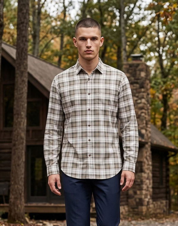 TOM DAVID Men's Regular Fit Casual Shirt Khaki