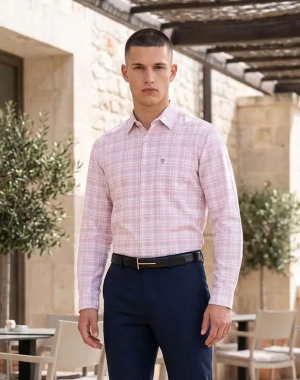TOM DAVID Men's Regular Fit Casual Shirt Pink