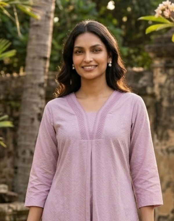 Women's Frock Style V Neck Printed Shalwar Purple