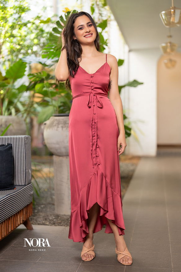 Button Down Maxi Dress Dark Pink