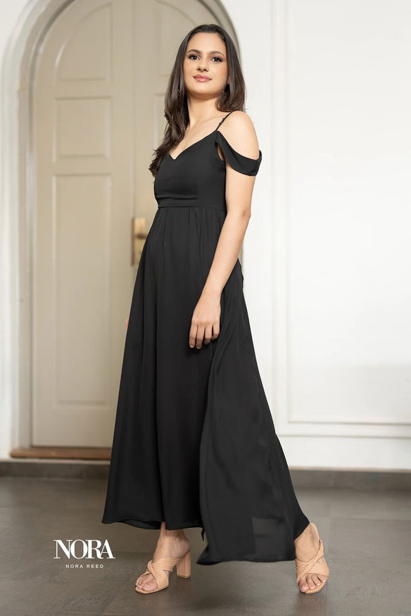 Cold  Shoulder Strappy Maxi Dress Black