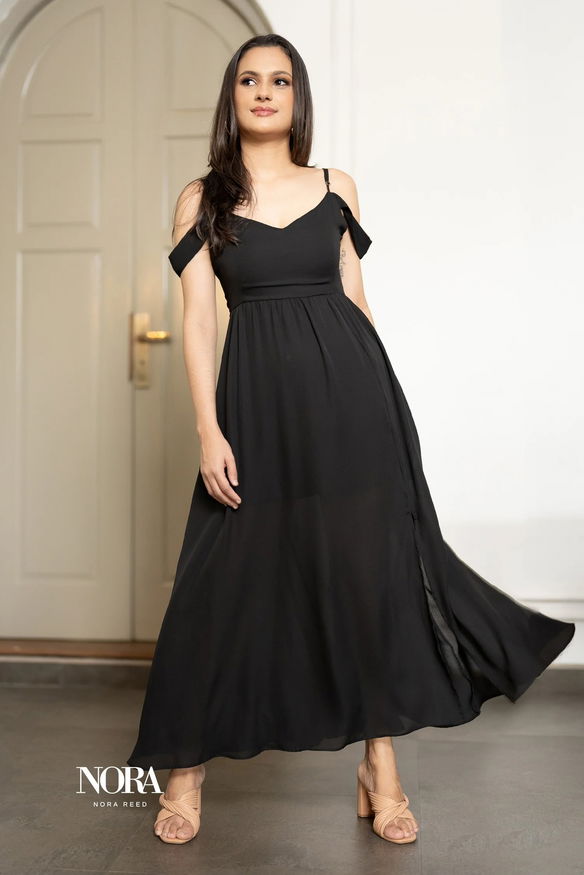 Cold  Shoulder Strappy Maxi Dress Black