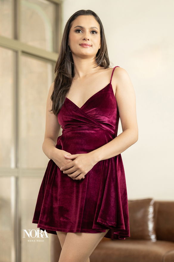 Front Overlap Mini Cami Dress Maroon