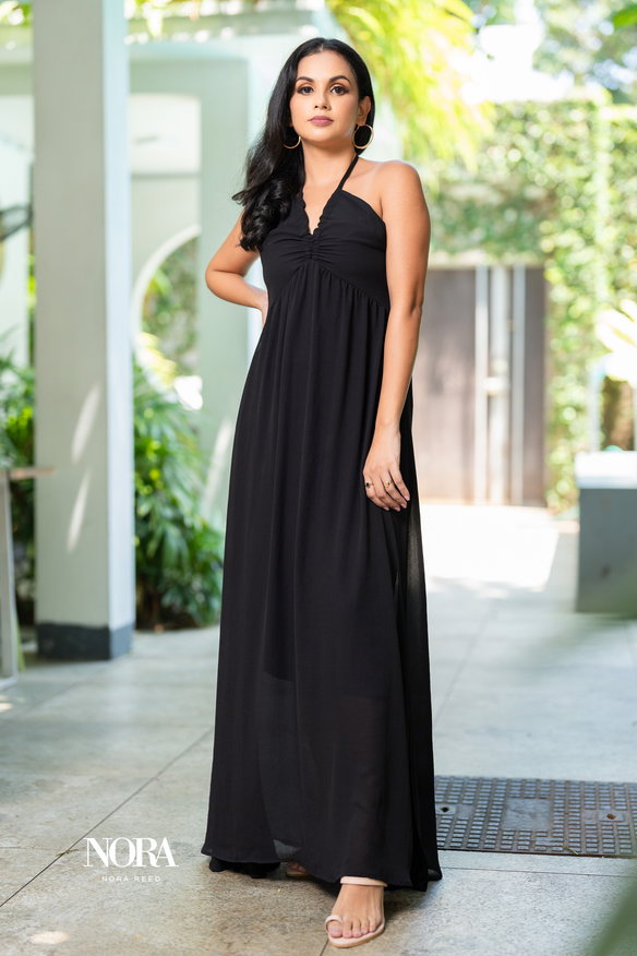 Halter Neck Sleevless Maxi Dress Black
