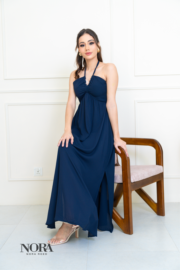 Halter Neck Sleevless Maxi dress Navy Blue