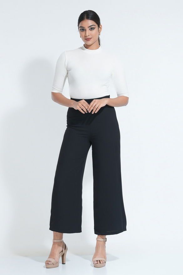 High Waisted Wide Leg Trouser Black