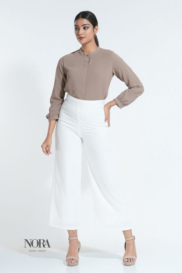 Long Sleeve Button Detail Workwear Top Nude