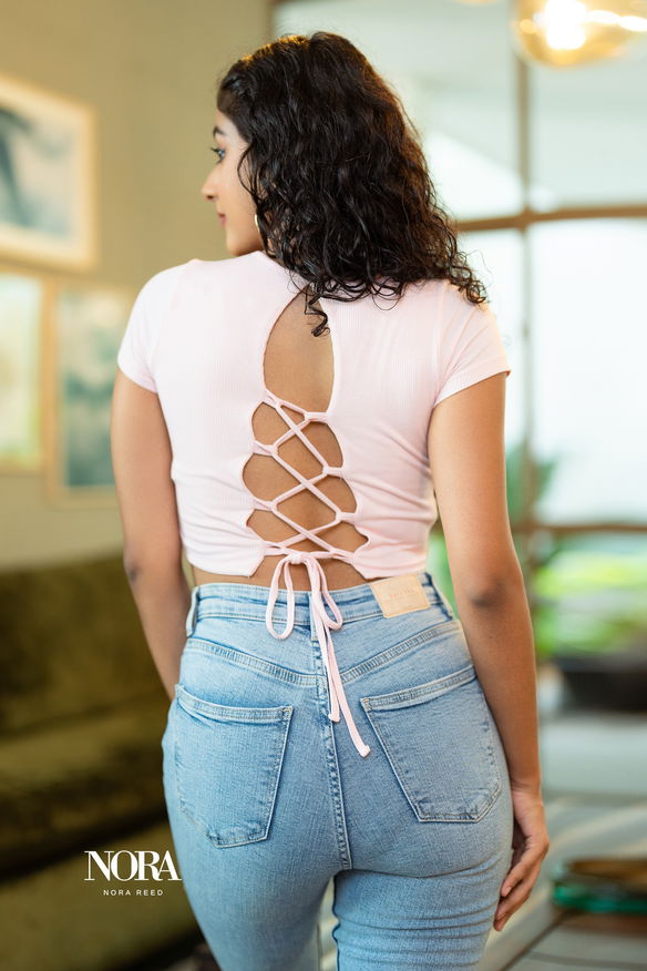 RIBBED CRISS CROSS BACK CROP TOP DUST PINK