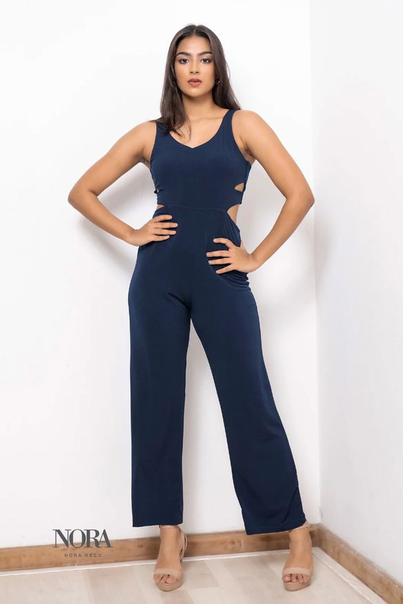 SIDE CUTOUT SLEEVELESS JUMPSUIT NAVY BLUE