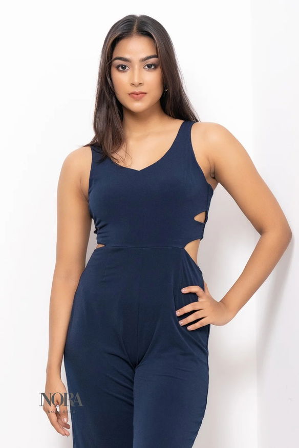SIDE CUTOUT SLEEVELESS JUMPSUIT NAVY BLUE